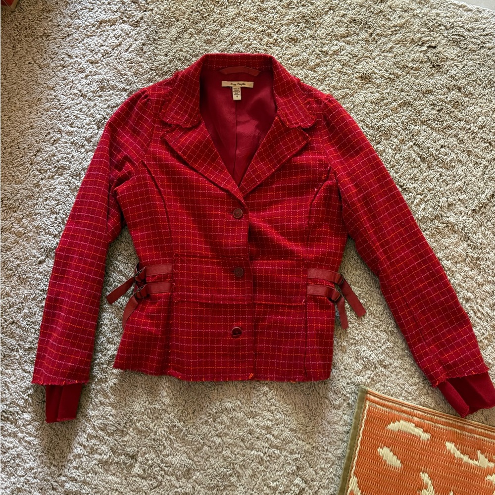 Red Plaid Women's Blazer Jacket - Free People